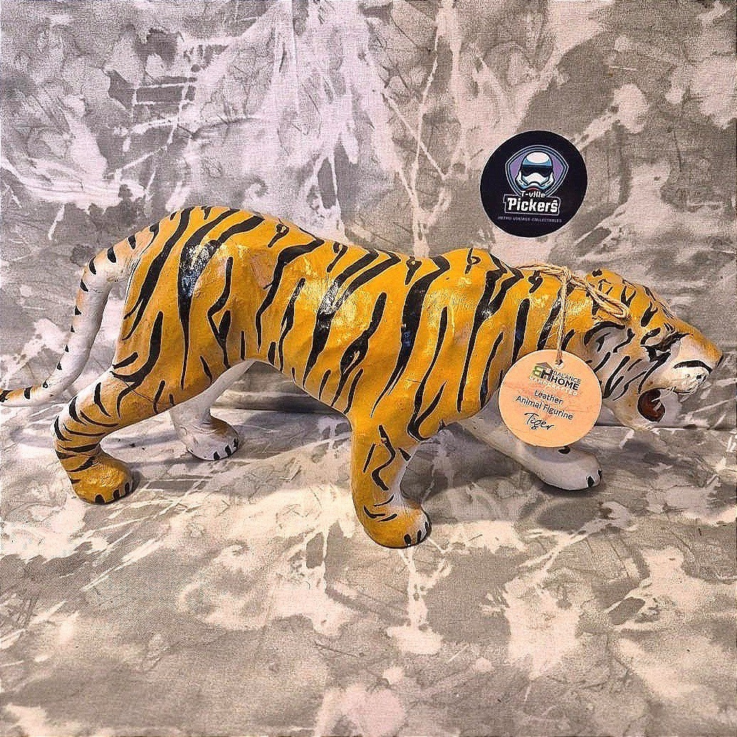 VTG Black Stripe Leather Wrapped Tiger Statue Figurine Sculpture 17 VTG Black Stripe Leather Wrapped Tiger Statue Figurine Sculpture 17