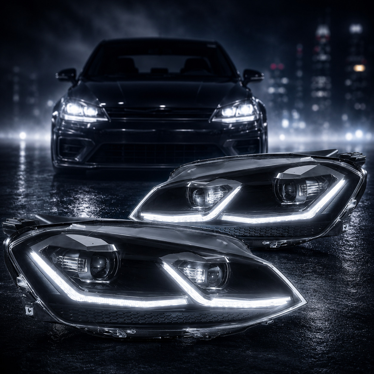 Headlights For 2018-2021 VW Golf MK7.5 Full LED DRL Projector Halogen Upgrade