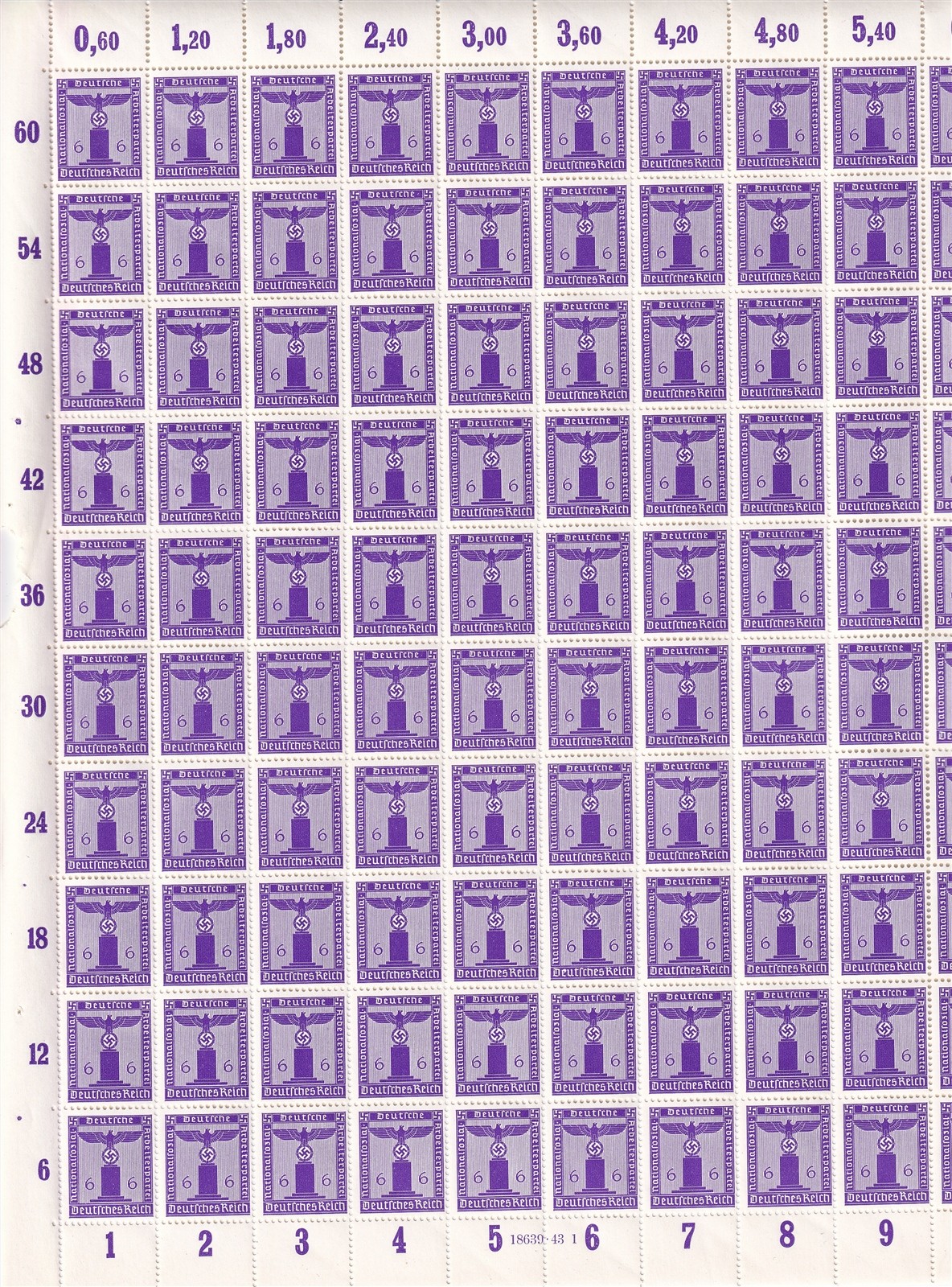 Lot-R Stamp Germany Official Mi 159 Sheet 1942 WWII Franchise Dienst MNH F
