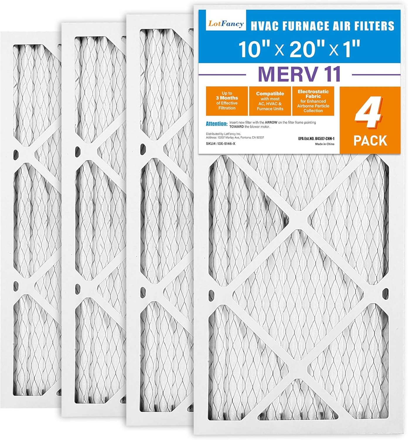 4 Pack 10x20x1 MERV 11 Air Filter Electrostatic Pleated AC Furnace Air Filter
