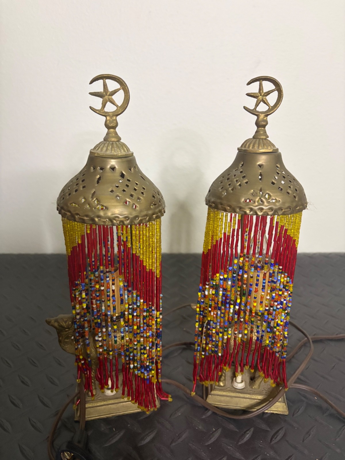 Vintage Moroccan Beaded Camel Lamps