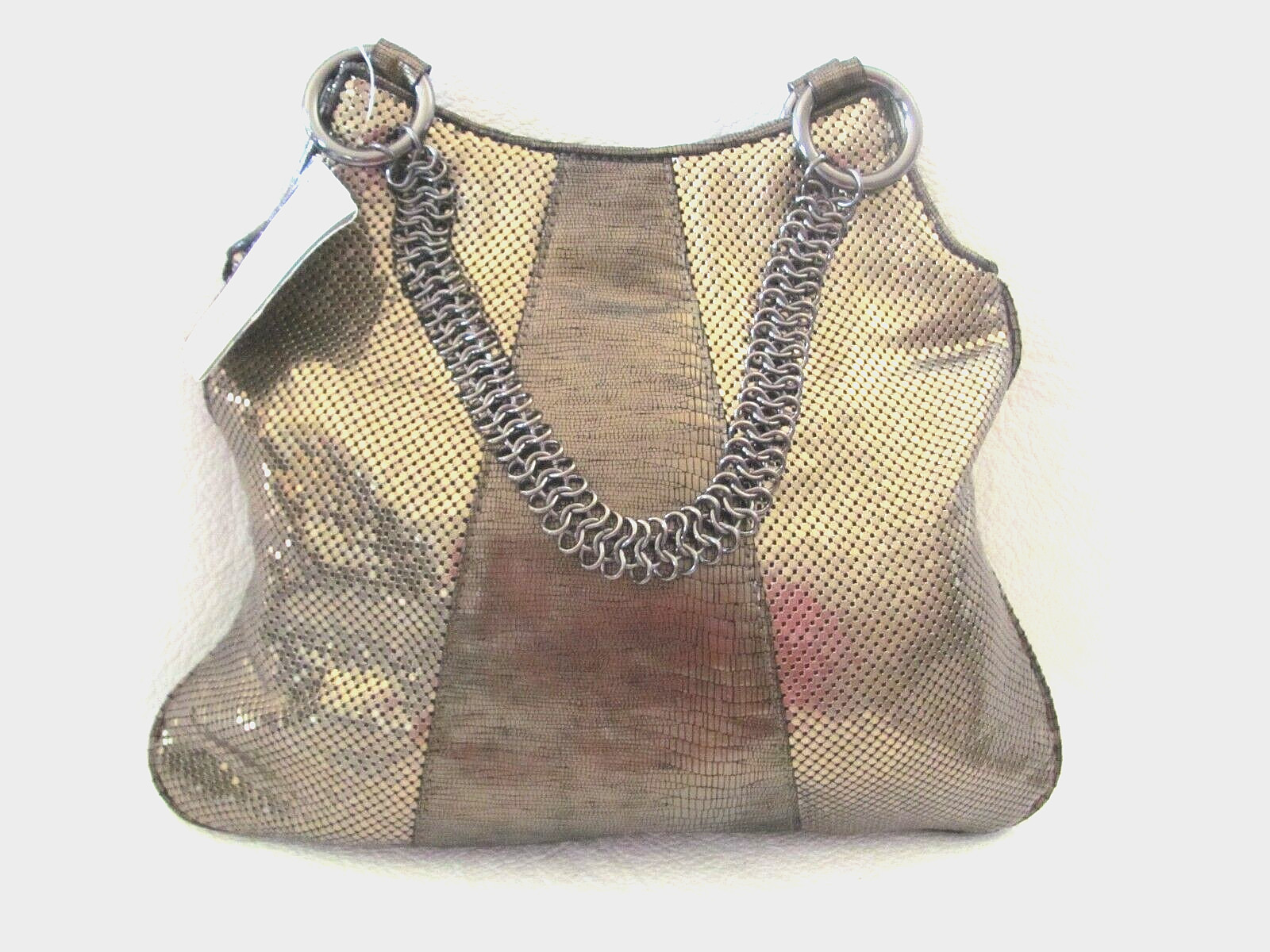 Vintage WHITING & DAVIS Gold Mesh and Leather Purse Chain Straps NEW WITH TAGS