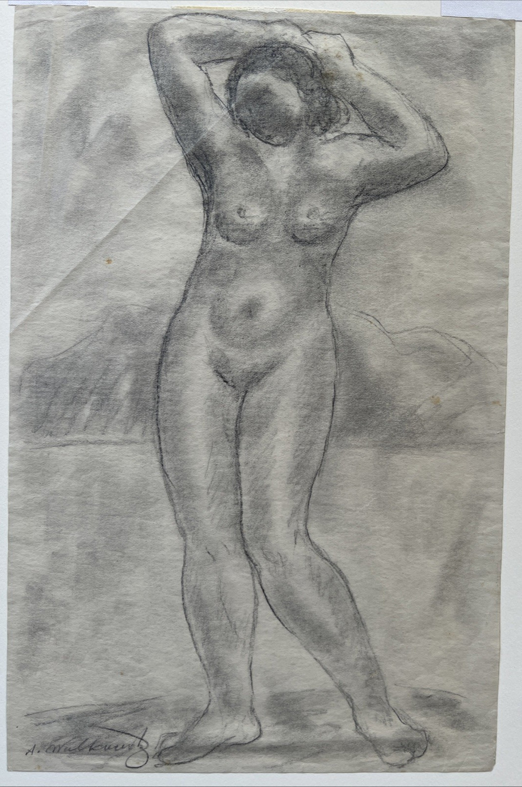 Abraham Walkowitz (American 1878-1965) Standing Female Nude Drawing Modernism
