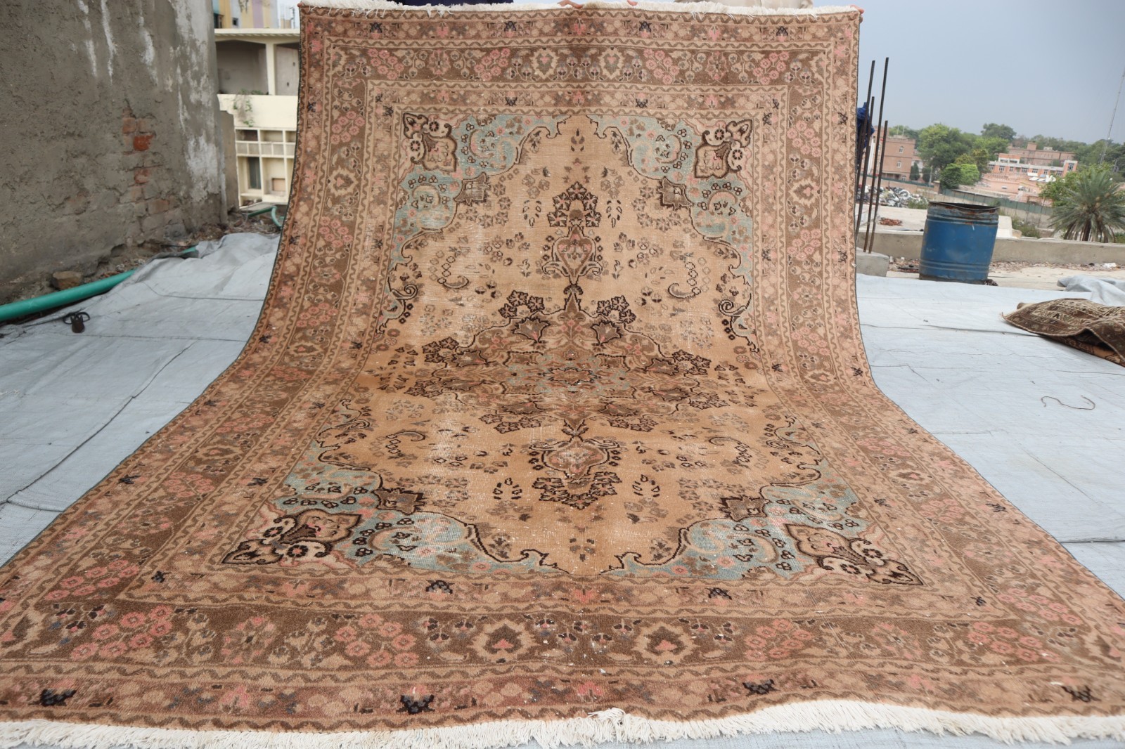 6\'7x9\'5 ft Vintage Afghan Distressed Rug, Handmade Medallion Rug Living Room Rug