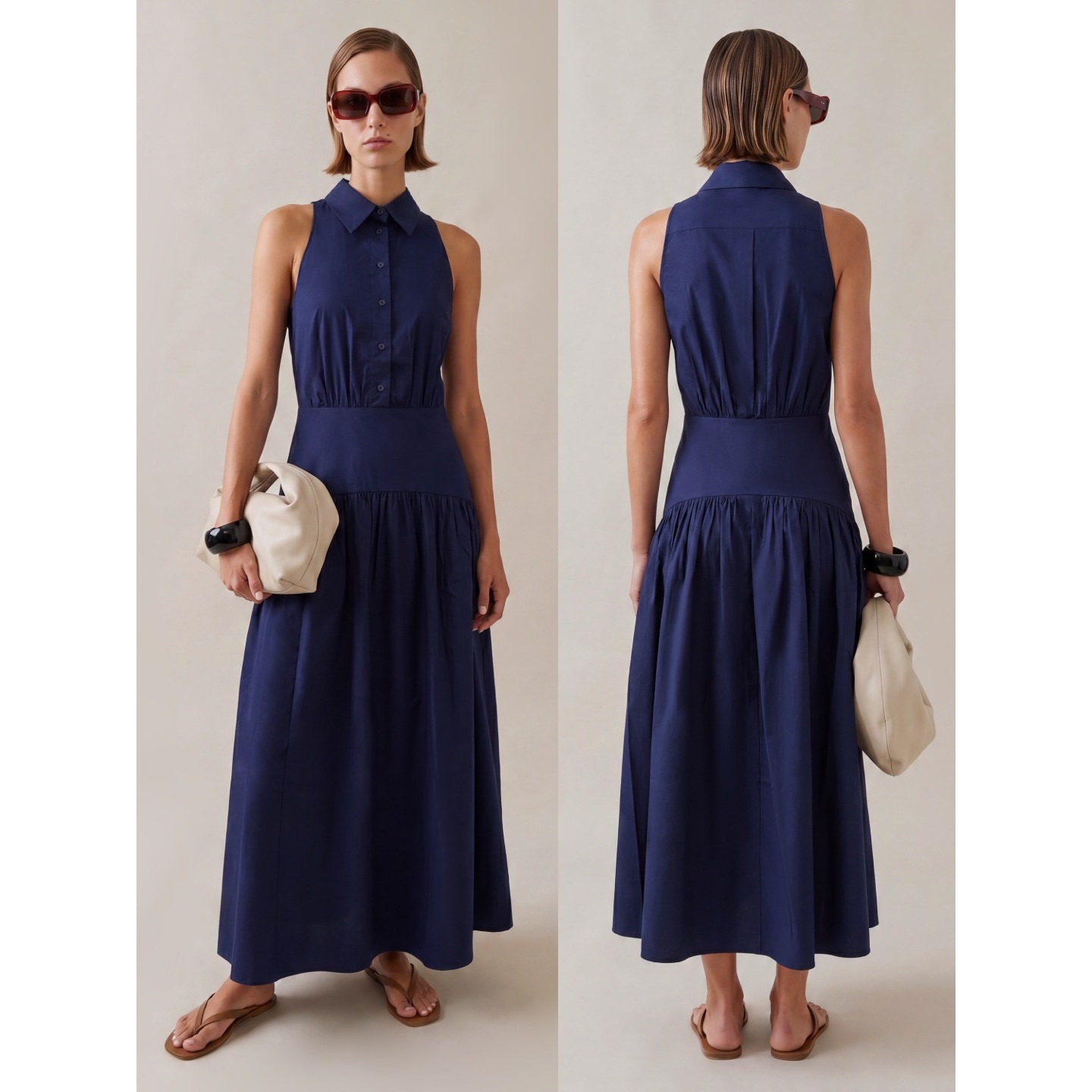 NWT o.p.t Blyss Cotton Drop Waist Maxi Dress in Navy Blue - Size 6