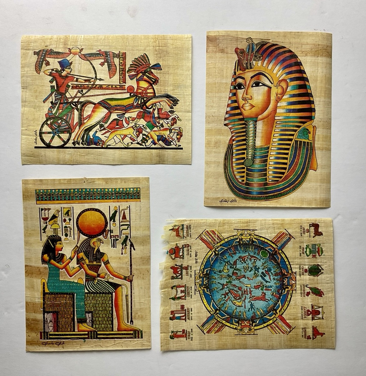 Set of (4) Rare Egyptian souvenirs genuine Egyptian Papyrus Handmade 6x8”