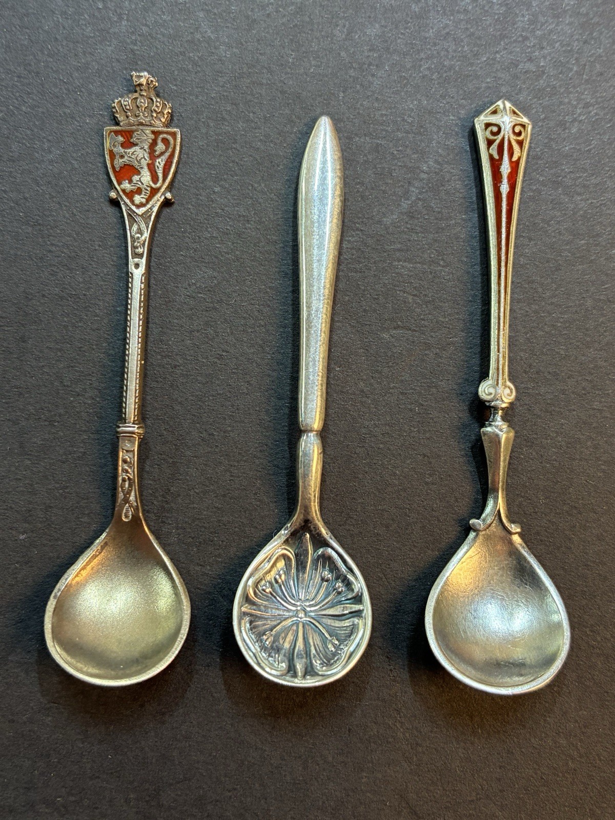 3 Vintage David-Andersen Norway 925 Sterling Silver Enamel Demitasse Salt Spoons