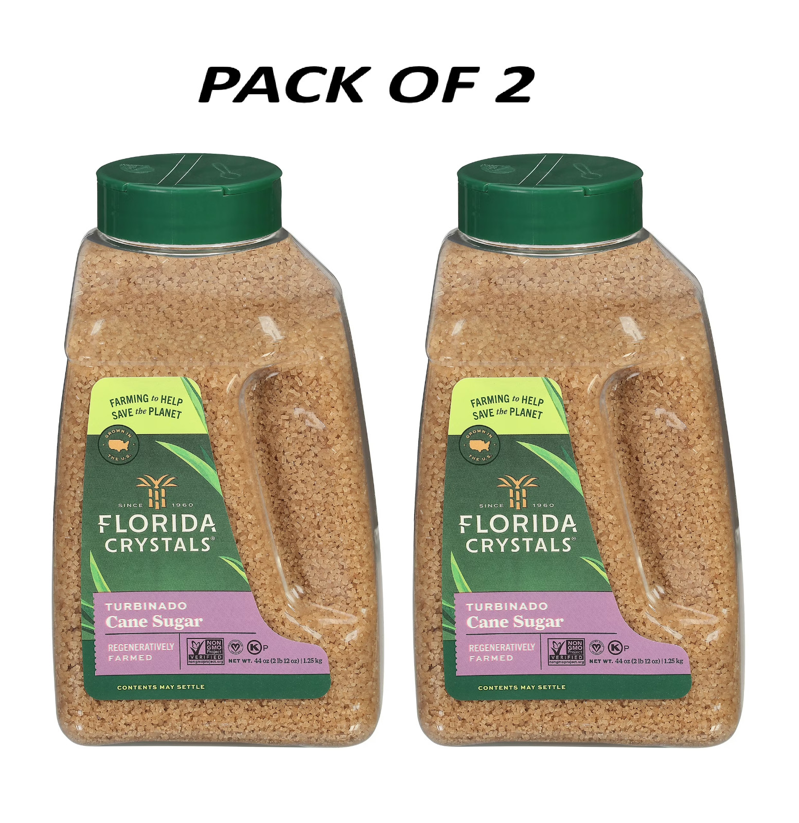 Florida Crystals Turbinado Cane Sugar, 44 oz Jug PACK OF 2