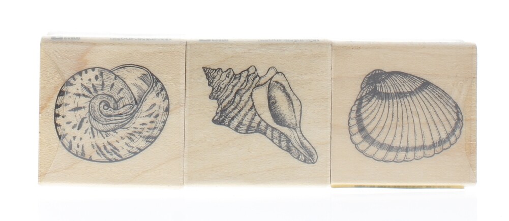 Inkadinkado Seashell Trio Ocean Sea Shells Wooden Rubber Stamp