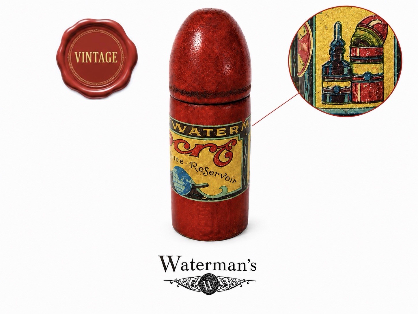 WATERMAN'S Vintage 1910 Original Label Wood Travel Ink Bottle