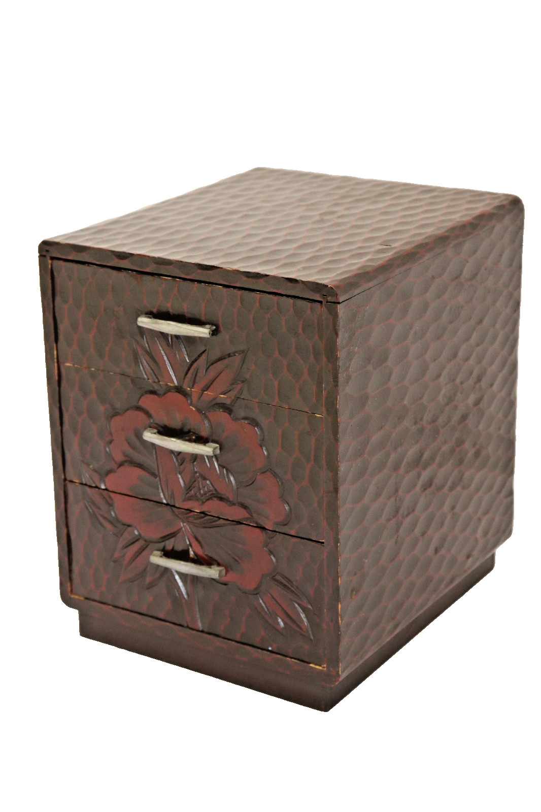 Vintage Japanese Kamakura Bori Carved Lacquer Small Cabinet Peony Showa 23cm