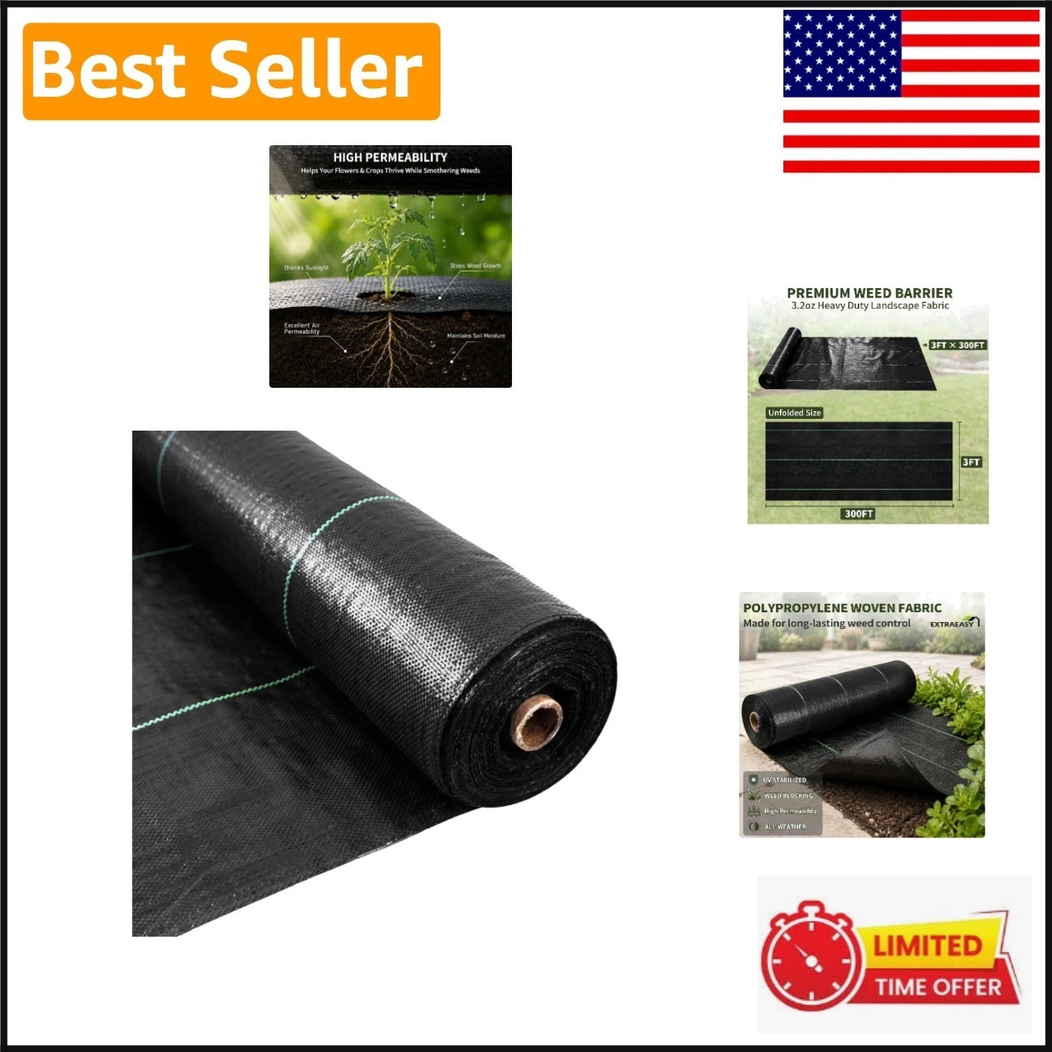 Versatile 3ft x 300ft Weed Blocker Fabric - Ideal for Gardens, Driveways & More Versatile 3ft x 300ft Weed Blocker Fabric - Ideal for Gardens, Driveways & More