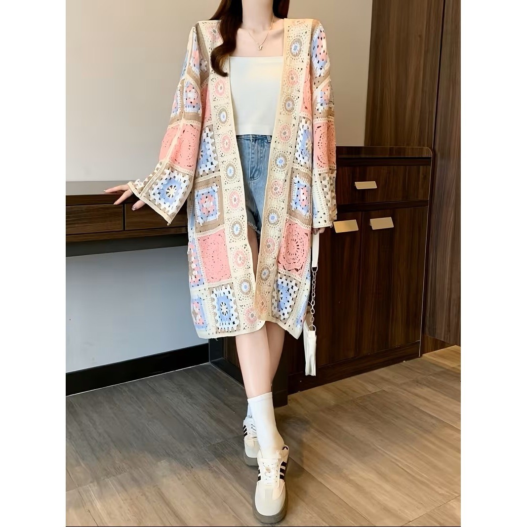Unbranded Crochet Granny Square Cardigan Open Front Duster Pastel Boho NEW Unbranded Crochet Granny Square Cardigan Open Front Duster Pastel Boho NEW
