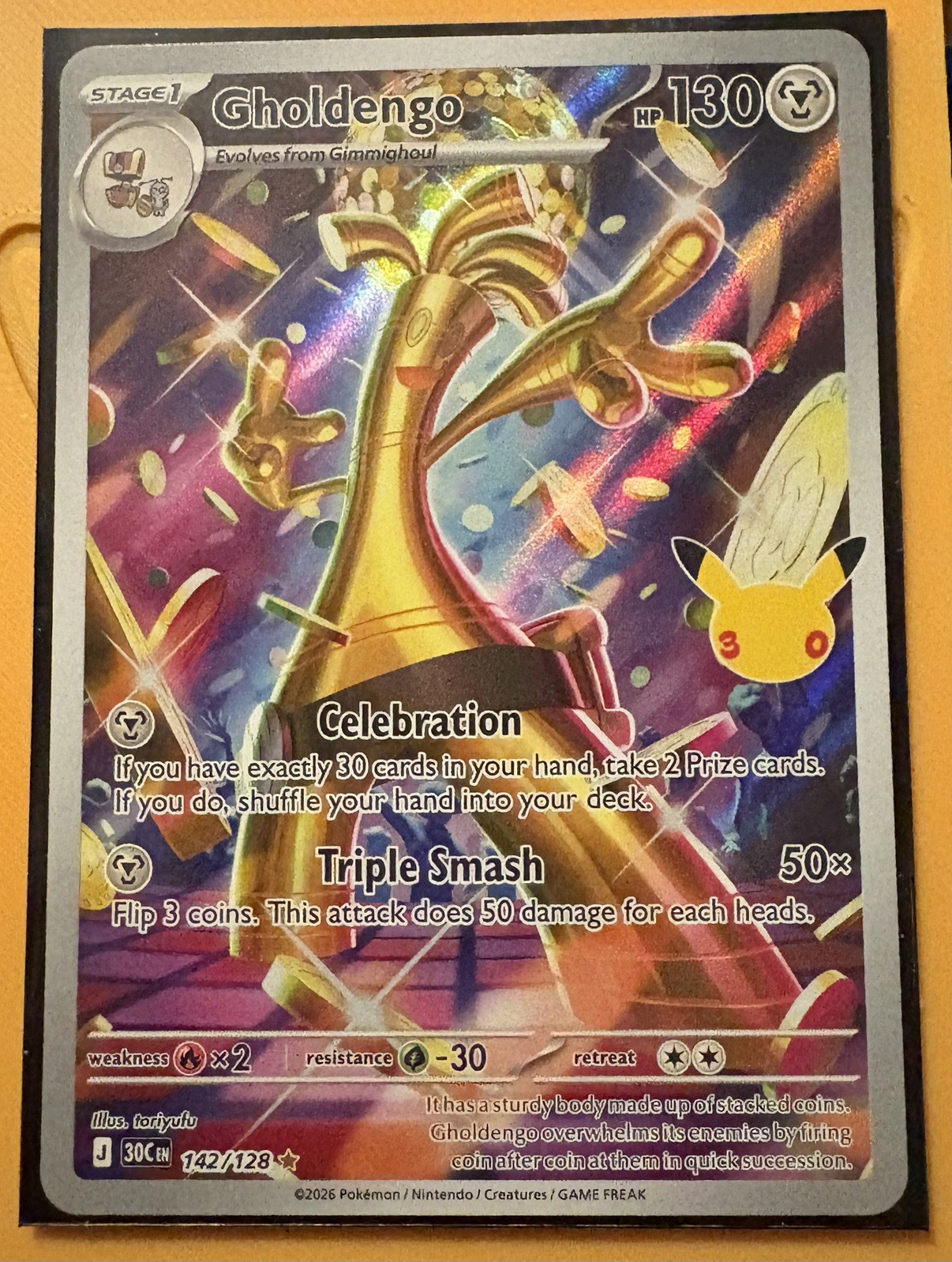 2026 Pokemon Gholdengo 142/128 30th Anniversary Secret Rare Holo English
