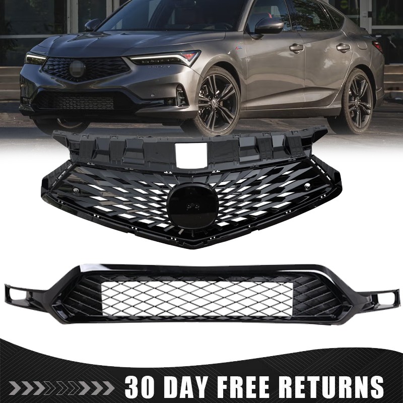 Fit 2023-2025 Acura Integra Front Bumper Upper Lower Grille Grill Black Trim
