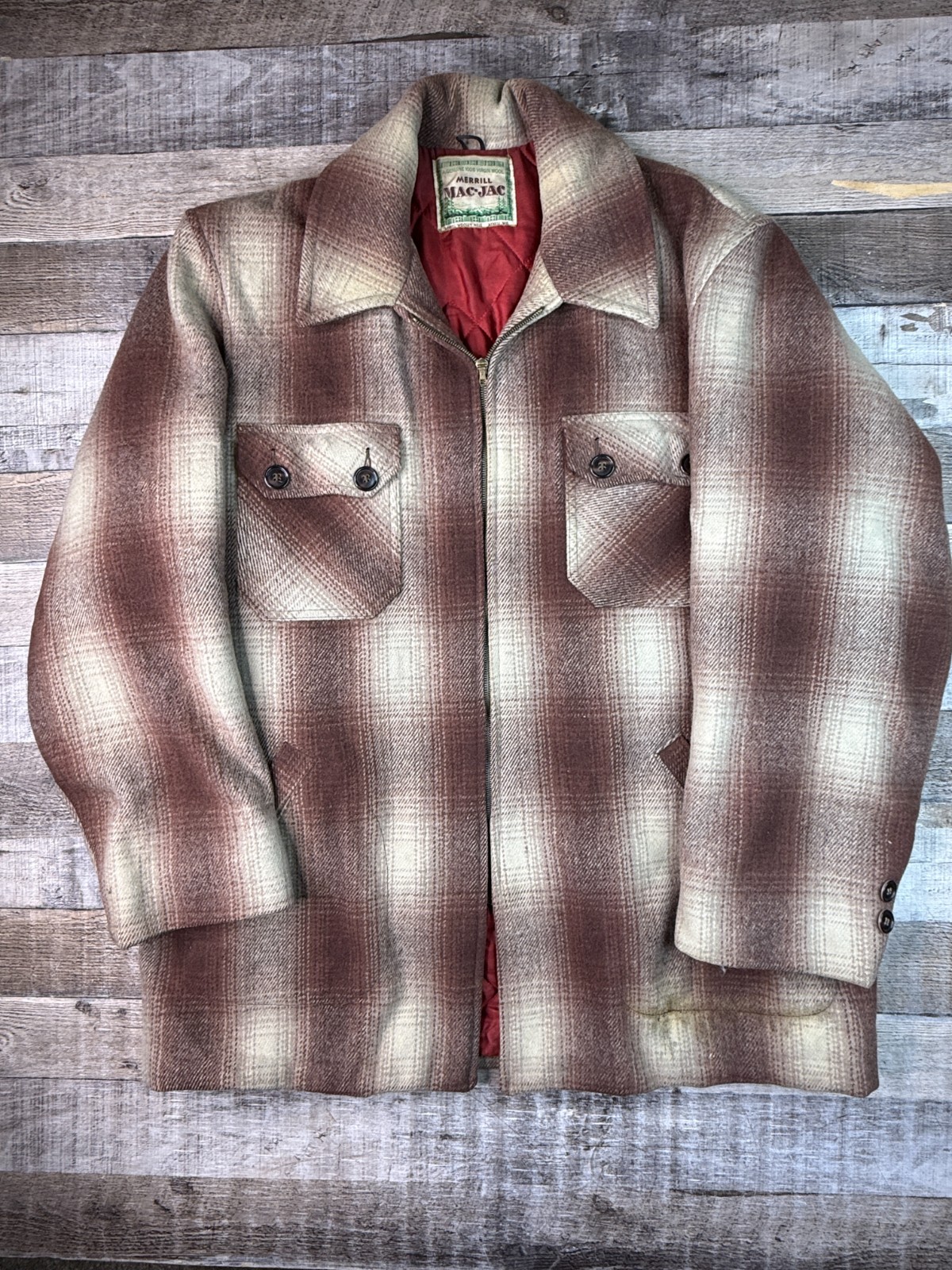 Vintage 50s Merrill Mac Jac Heavy Wool Plaid Hunting Jacket Cruiser Mens L Beige Vintage 50s Merrill Mac Jac Heavy Wool Plaid Hunting Jacket Cruiser Mens L Beige