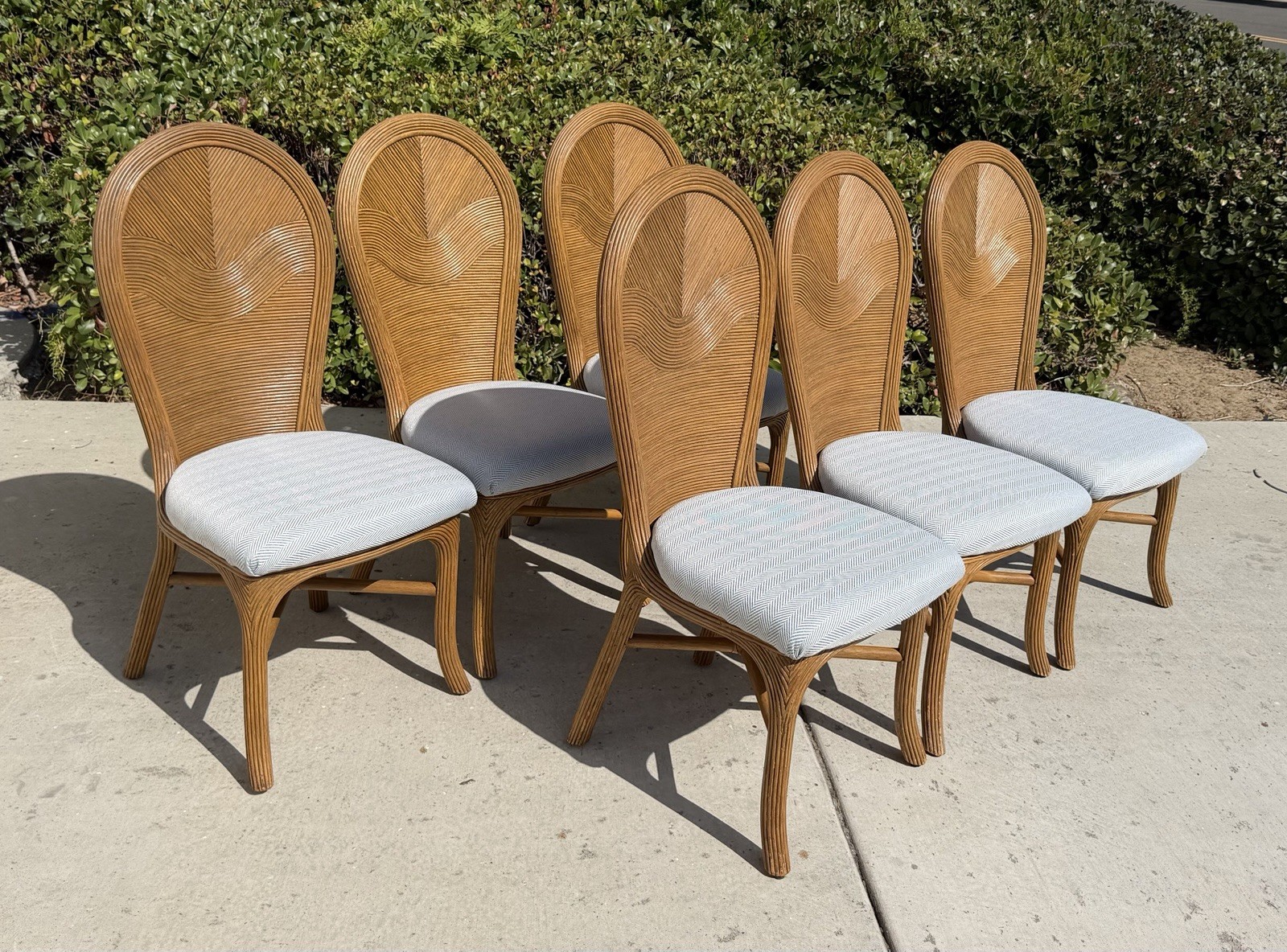 6 Vintage Rattan Pencil Reed Dining Chairs, Schumacher Seats, USHIP delivery 6 Vintage Rattan Pencil Reed Dining Chairs, Schumacher Seats, USHIP delivery