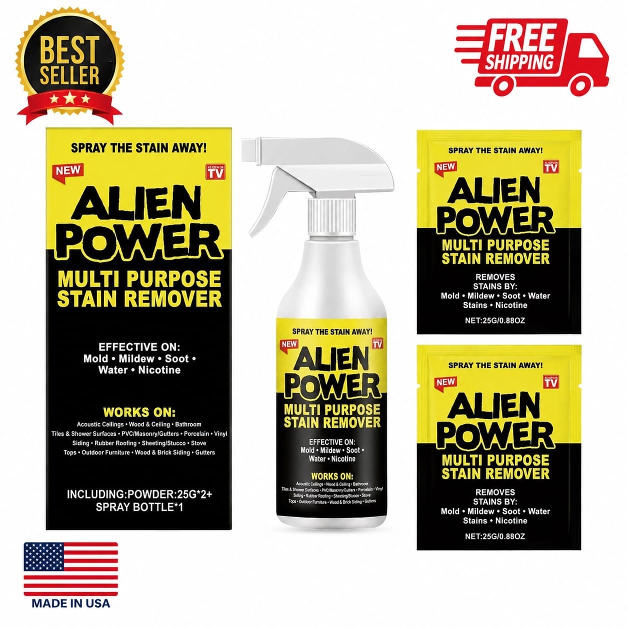 Alien Power Stain Remover Kit – Mold, Mildew & Algae Cleaner with Spray Bottle Alien Power Stain Remover Kit – Mold, Mildew & Algae Cleaner with Spray Bottle