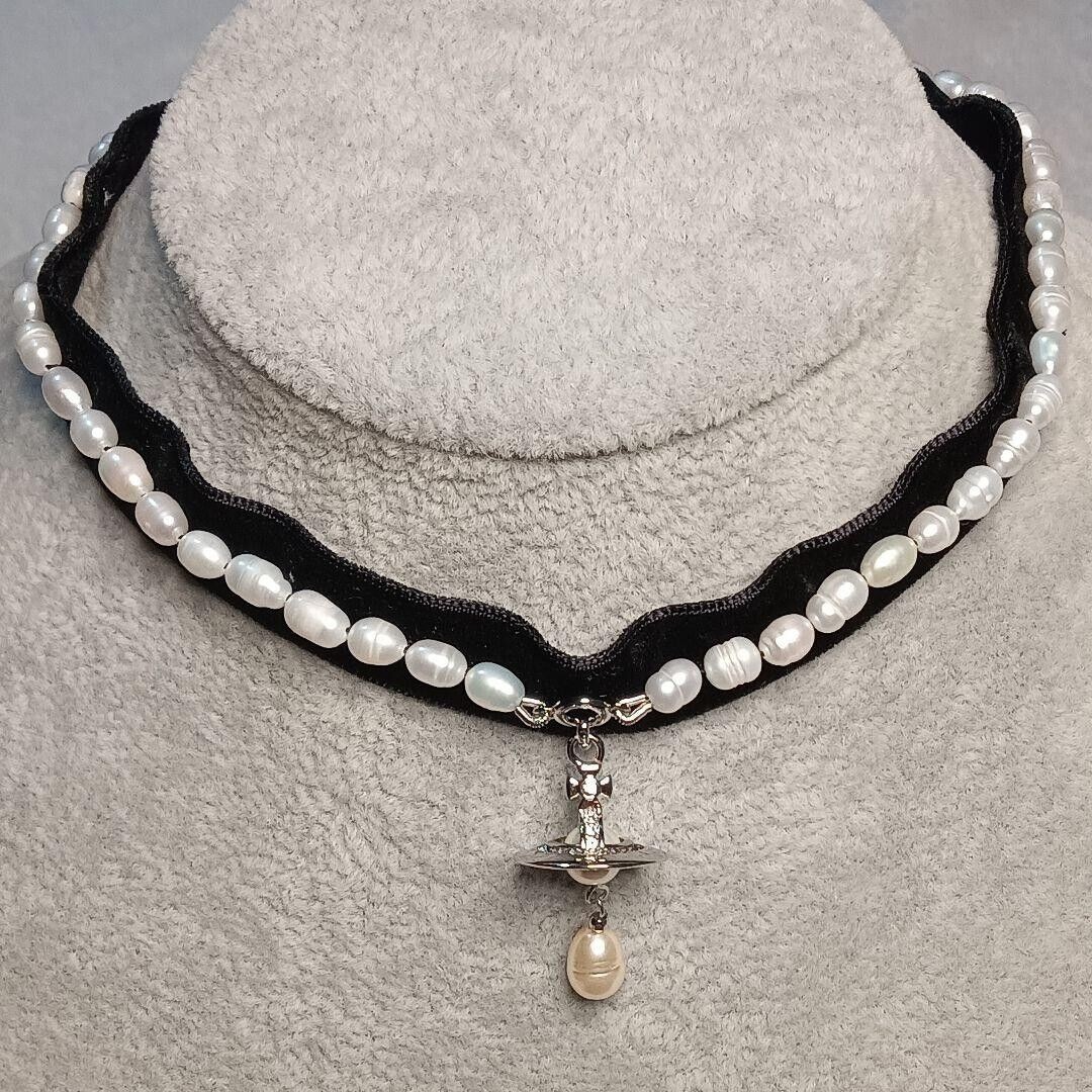 【In Box/drawstring】Vivienne Westwood ALEKSA ORB Choker Necklace Black Silver