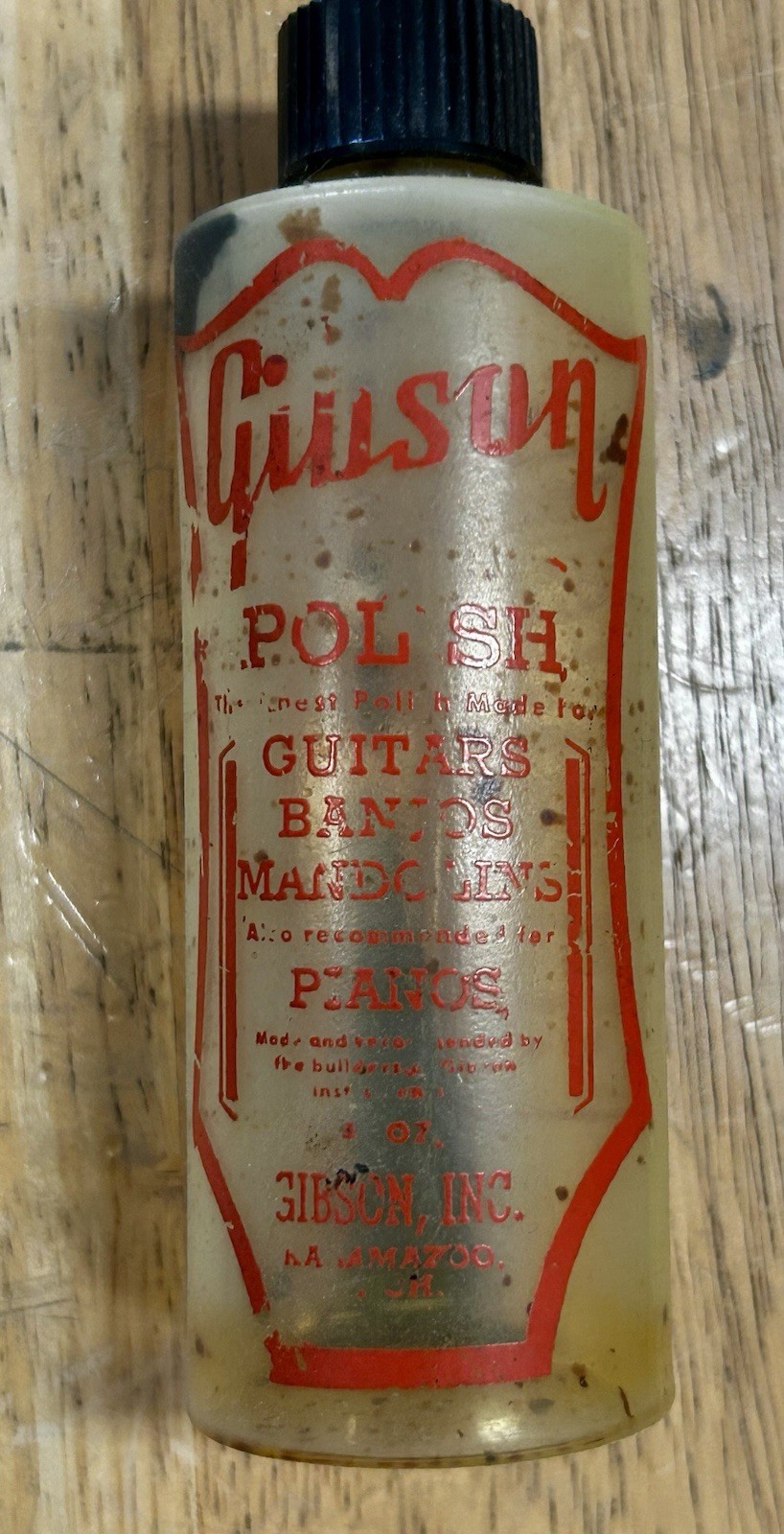 Vintage 1950s-60s Gibson Guitar Polish Bottle 3 oz Empty Original Label USA
