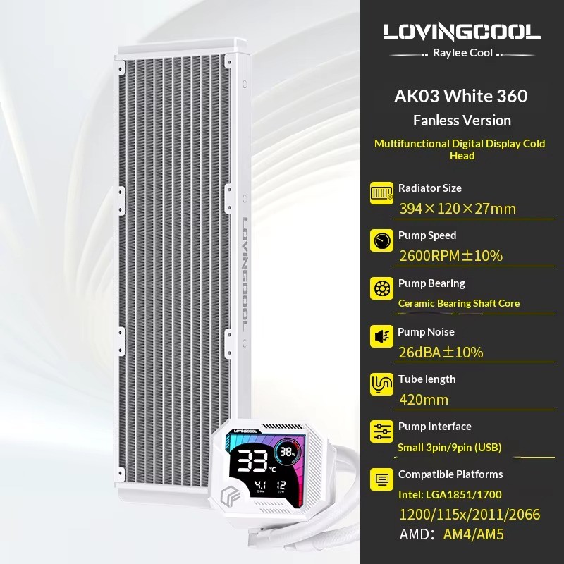 LOVINGCOOL AK ARGB Liquid CPU Cooler 240mm 360mm Digital Display Radiator