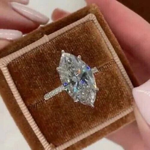 3.0CT Marquise Cut Lab Created Diamond Engagement Ring 14K White Gold Plated