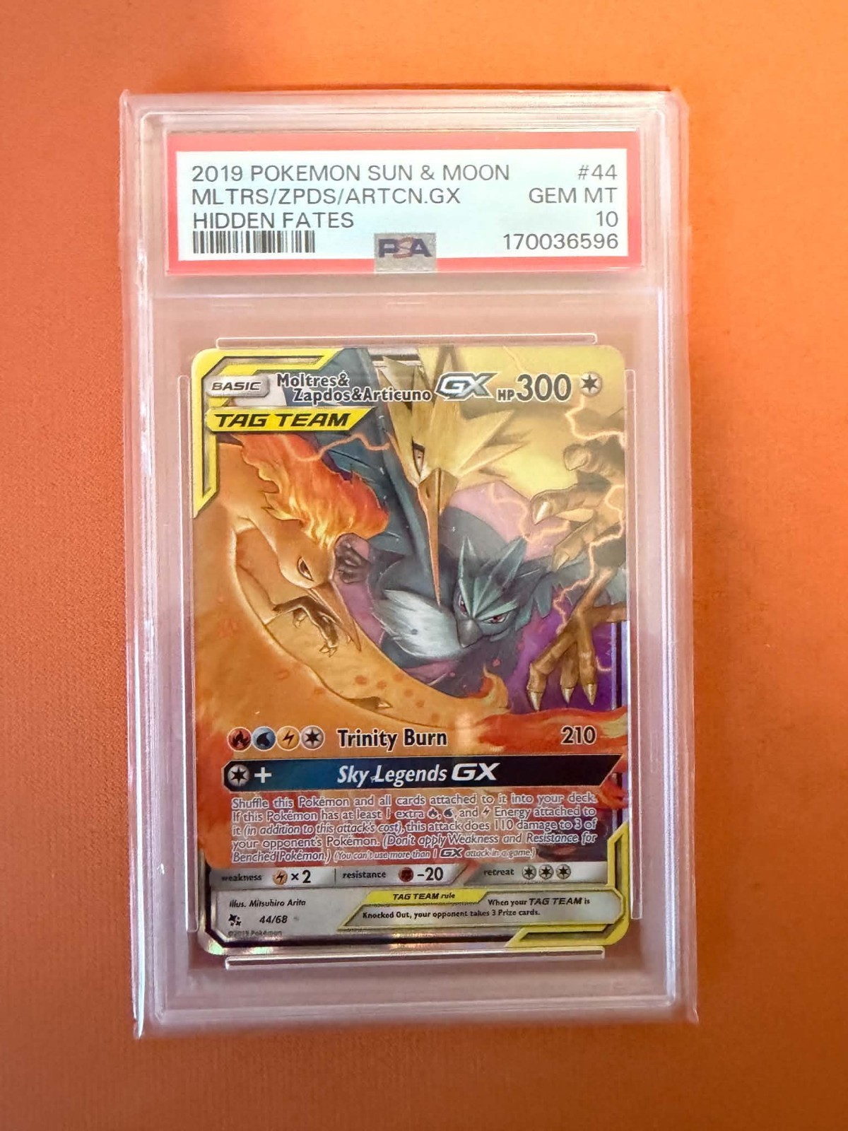2019 Pokemon SM Hidden Fates Moltres & Zapdos & Articuno Tag Team GX PSA 10