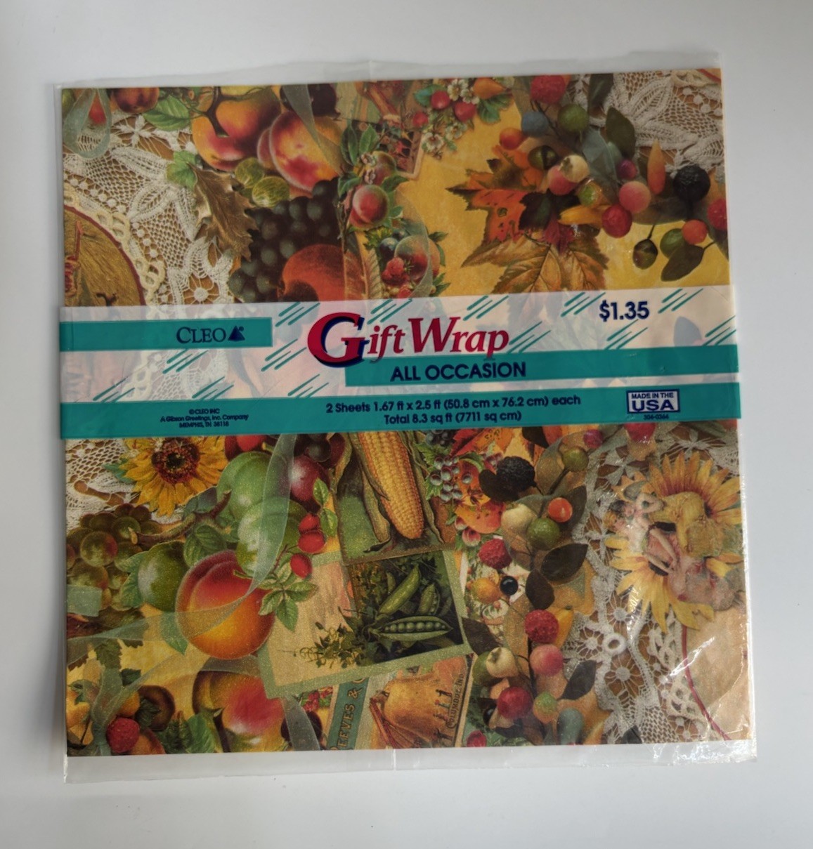 Vtg NOS Cleo Greetings Thanksgiving Corn Harvest Fall Gift Wrap Paper Ephemera