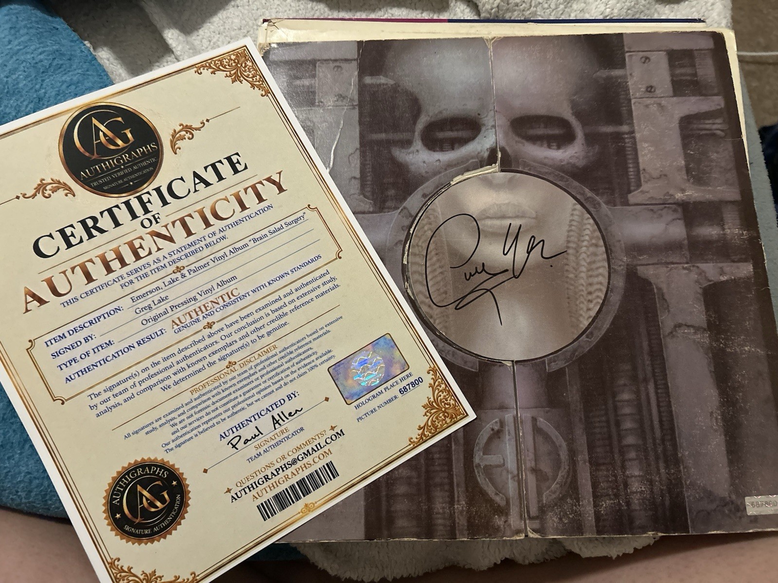 Emerson Lake & Palmer Vinyl Signed By Greg Lake With COA