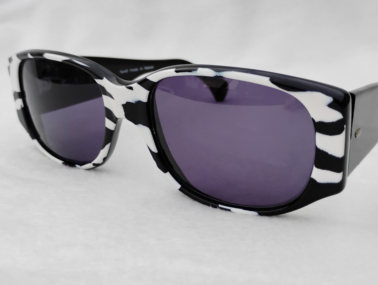 NOS VINTAGE ALAIN MIKLI 6309 1037 BLACK WHITE ZEBRA SUNGLASSES FRANCE PURPLE MOD