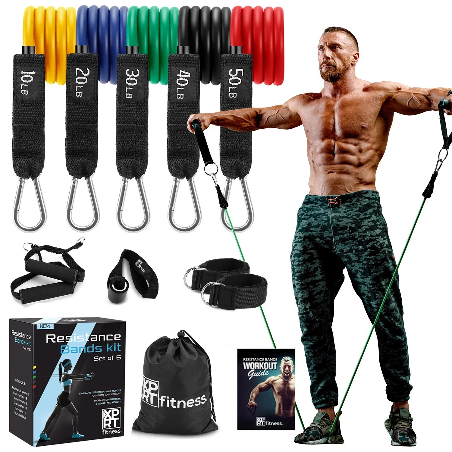 XPRT Fitness 11-Piece Resistance Bands Set 150LB - Ultimate Home Gym Kit XPRT Fitness 11-Piece Resistance Bands Set 150LB - Ultimate Home Gym Kit