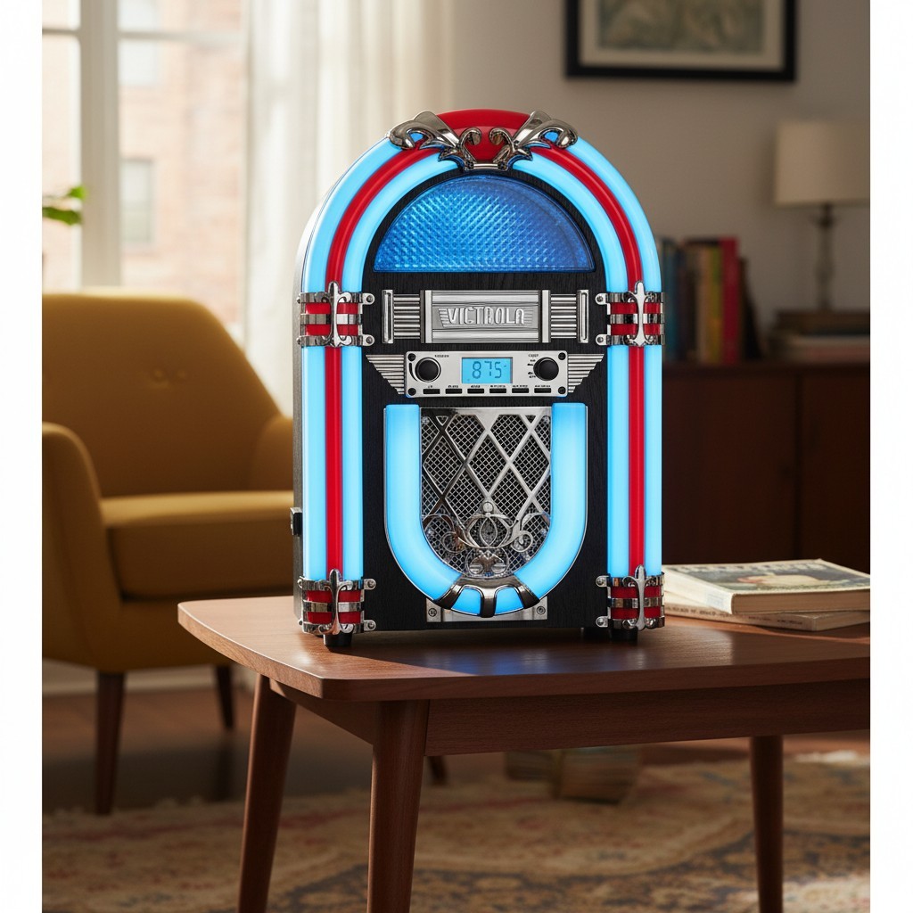 Redding Bluetooth Jukebox: Retro 50\'s Design with Color-Changing LED & Radio