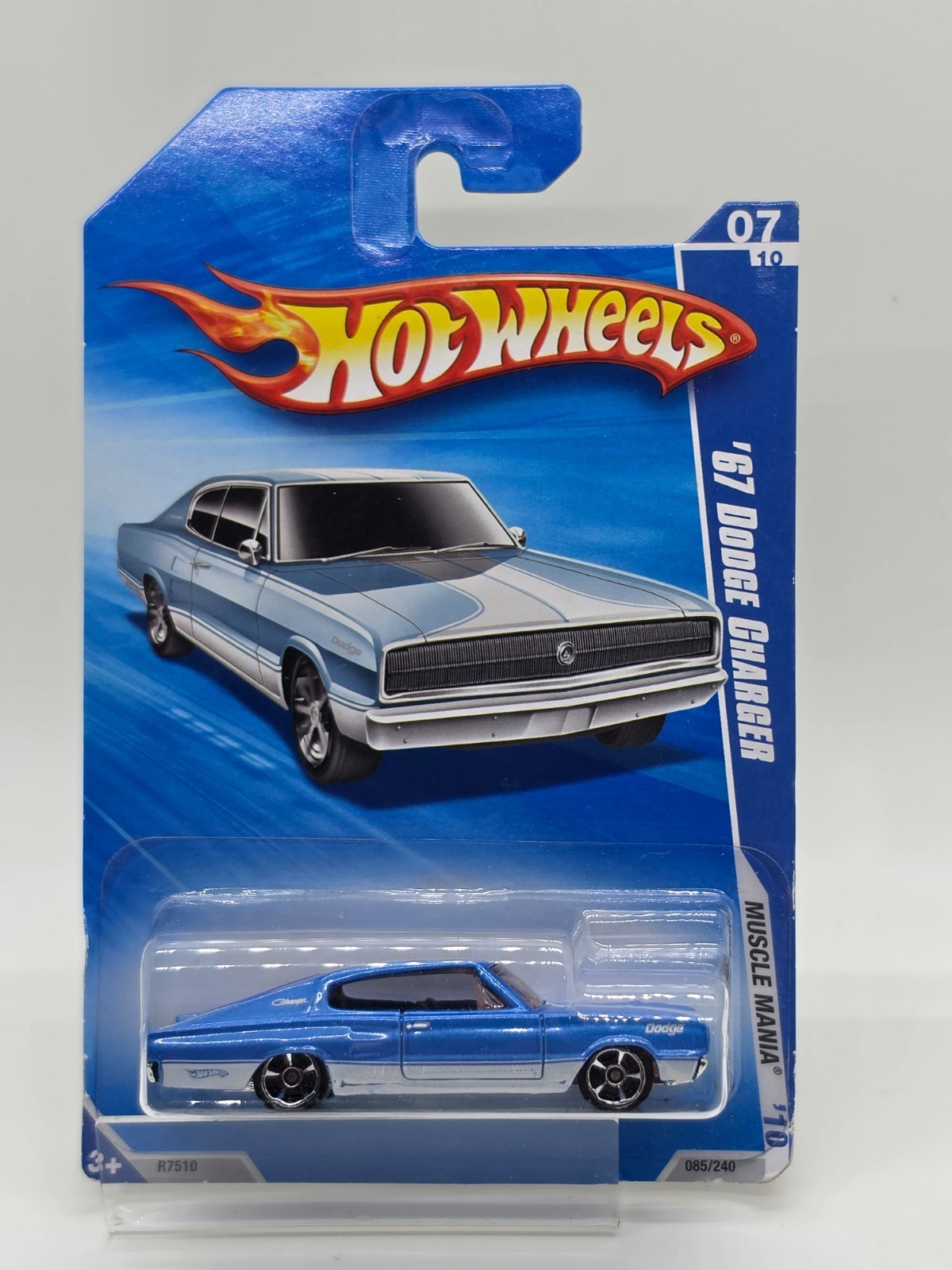 2010 Hot Wheels \'67 Dodge Charger Metallic Blue Muscle Mania 7/10 #085/240