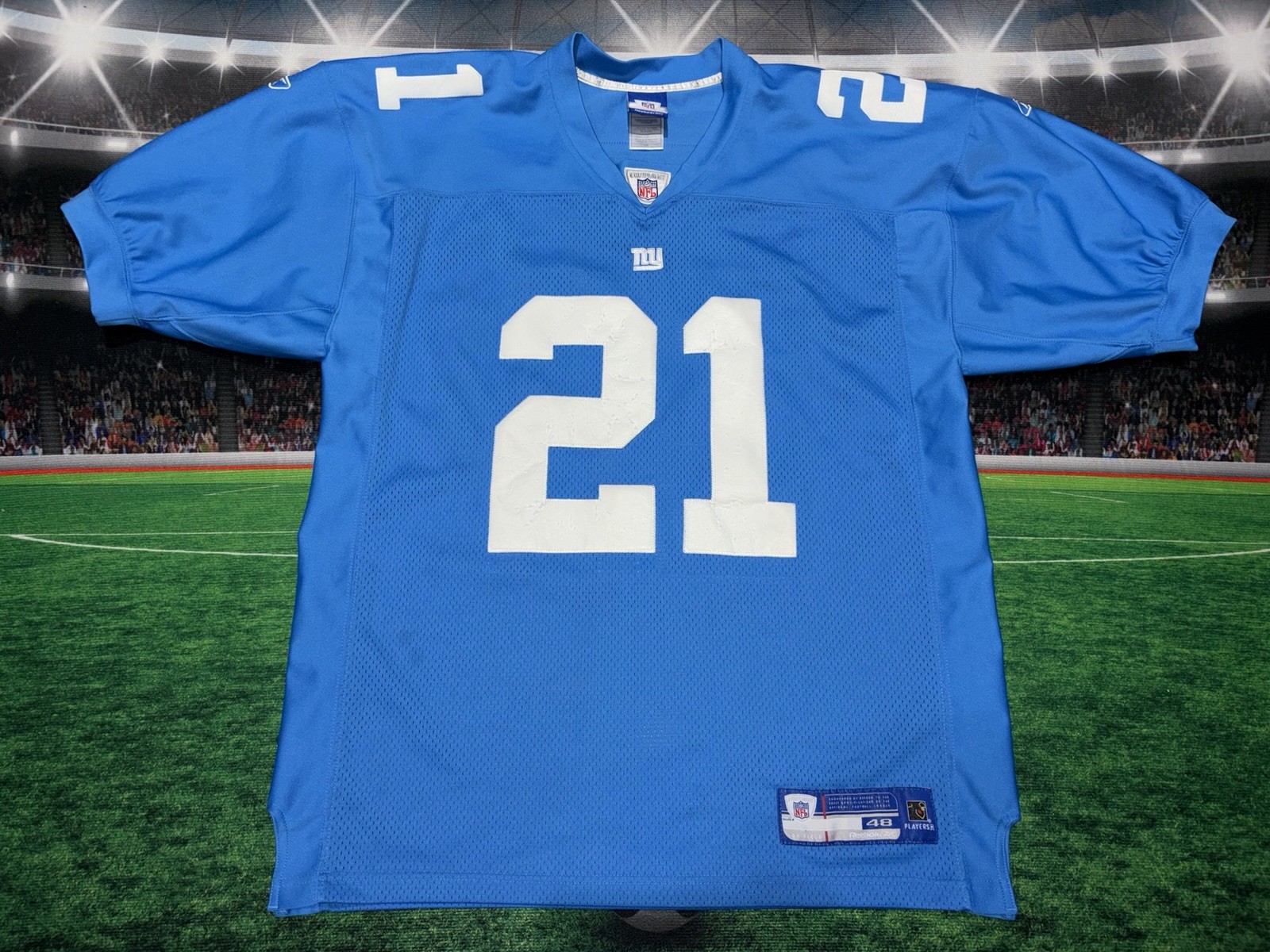 Tiki Barber #21 New York Giants Reebok On Field Jersey Sz 48 Blue Stitched