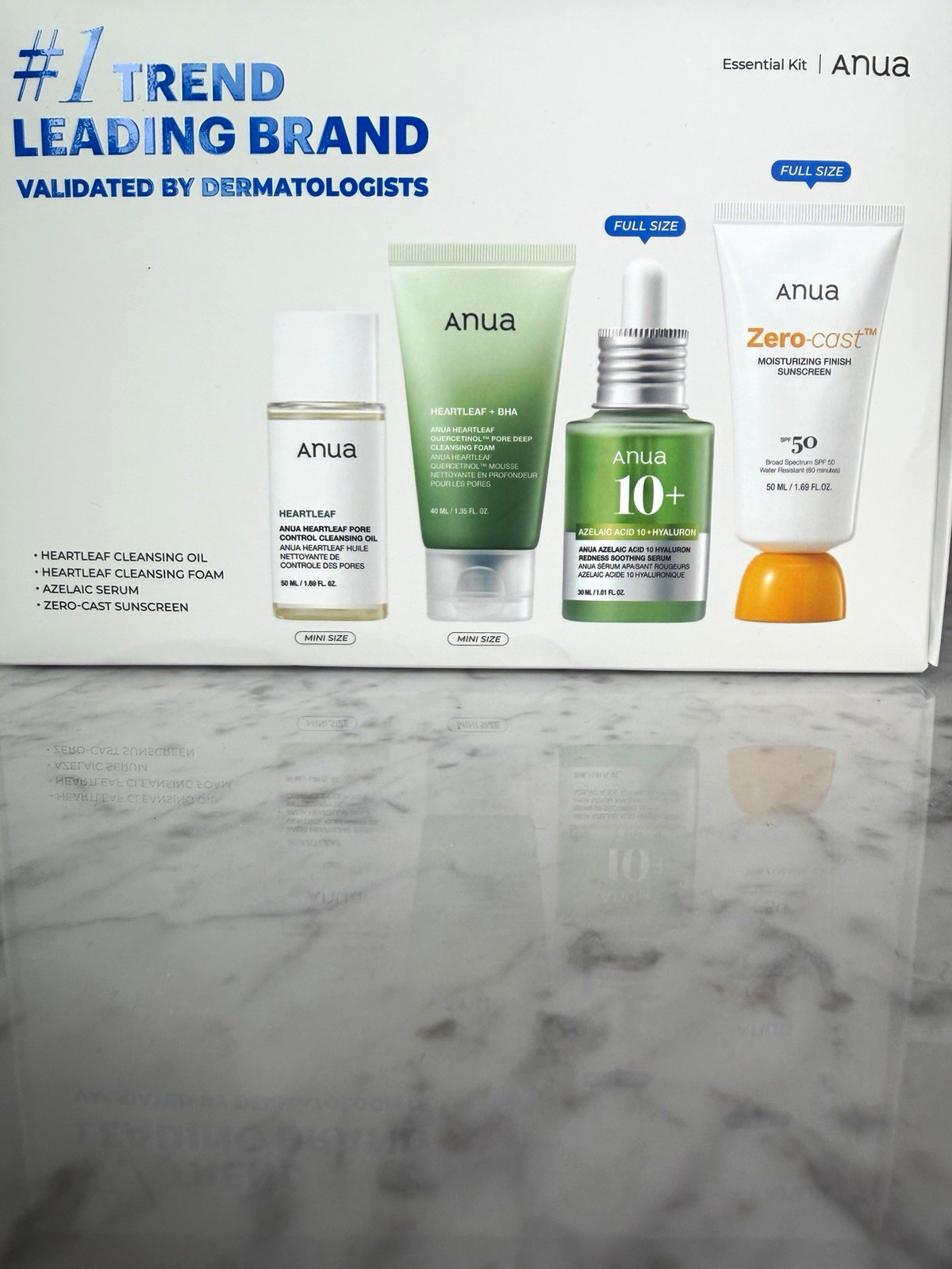 Anua Essential Kit Face Set: Cleansing Oil/Foam, Azelaic Serum, SPF 50 Sunscreen