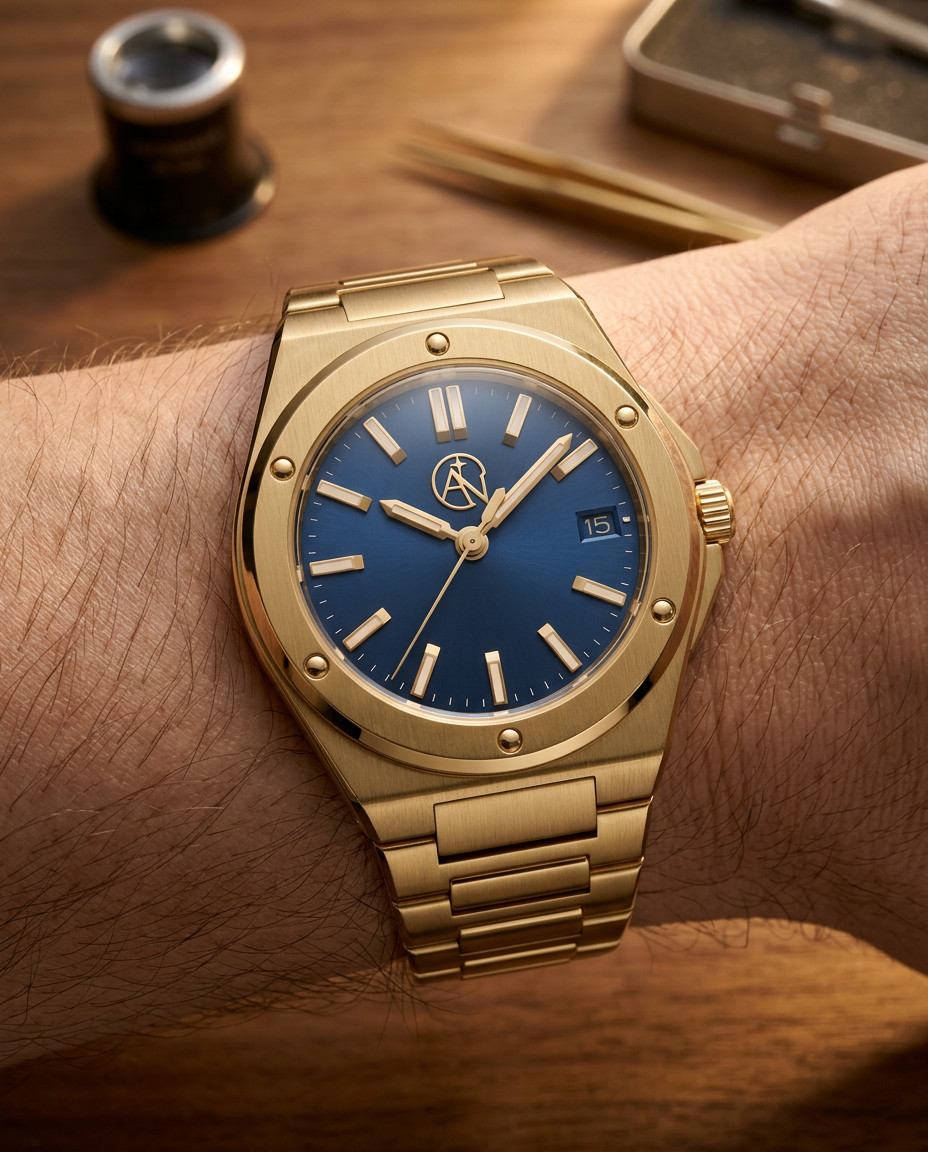 Classic Automatic Watch Aureus Nova Gold 40mm Dial Date Stainless Steel Vintage