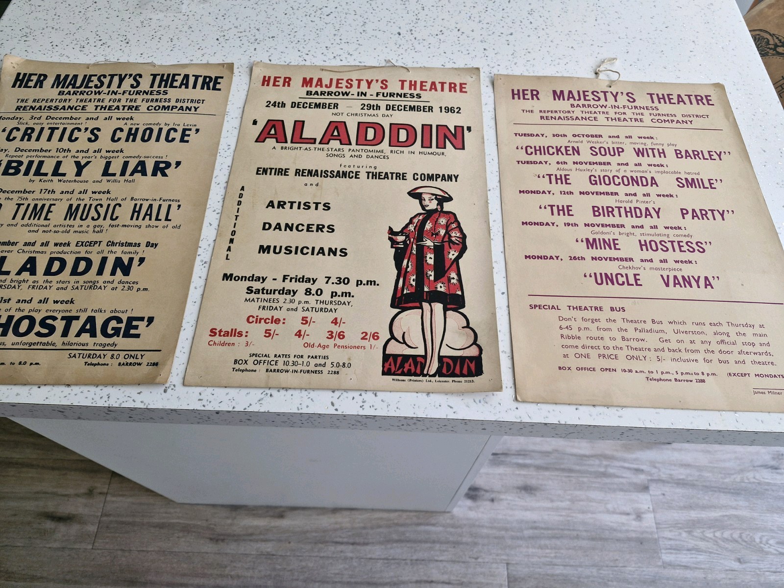 3 X RARE 1962 BARROW- IN- FURNESS ( HER MAJESTY'S THEATRE) SHOWCARD WINDOW CARDS 3 X RARE 1962 BARROW- IN- FURNESS ( HER MAJESTY'S THEATRE) SHOWCARD WINDOW CARDS