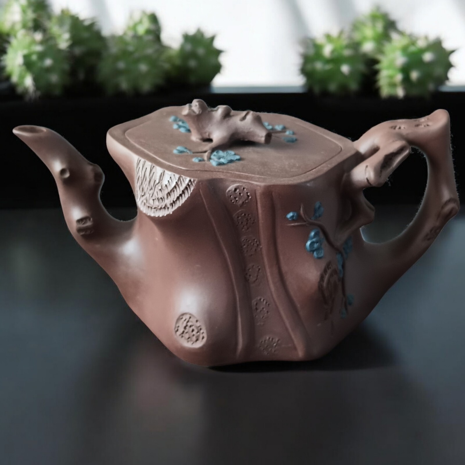 Teapot Chinese Yixing Clay Teapot Tree Stump Blue Flowers 360cc Teapot Chinese Yixing Clay Teapot Tree Stump Blue Flowers 360cc