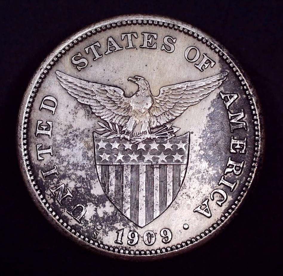 1909-S Philippines, United States Peso Silver Coin, Standing Liberty Filipinas