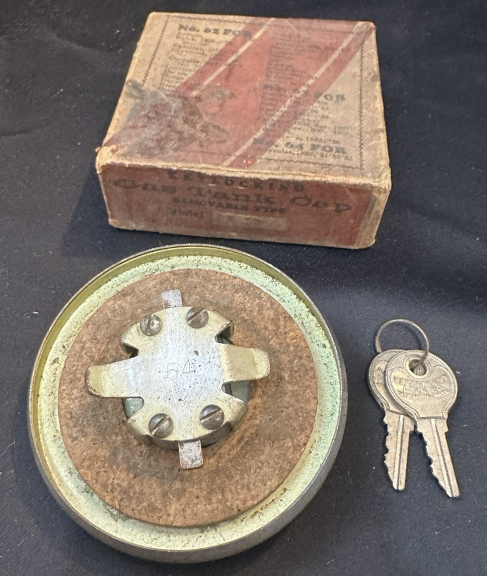 NOS Vintage Norlipp No 62 Locking Gas Cap Box 2 Keys 1930-1933 Chevrolet Chrome NOS Vintage Norlipp No 62 Locking Gas Cap Box 2 Keys 1930-1933 Chevrolet Chrome