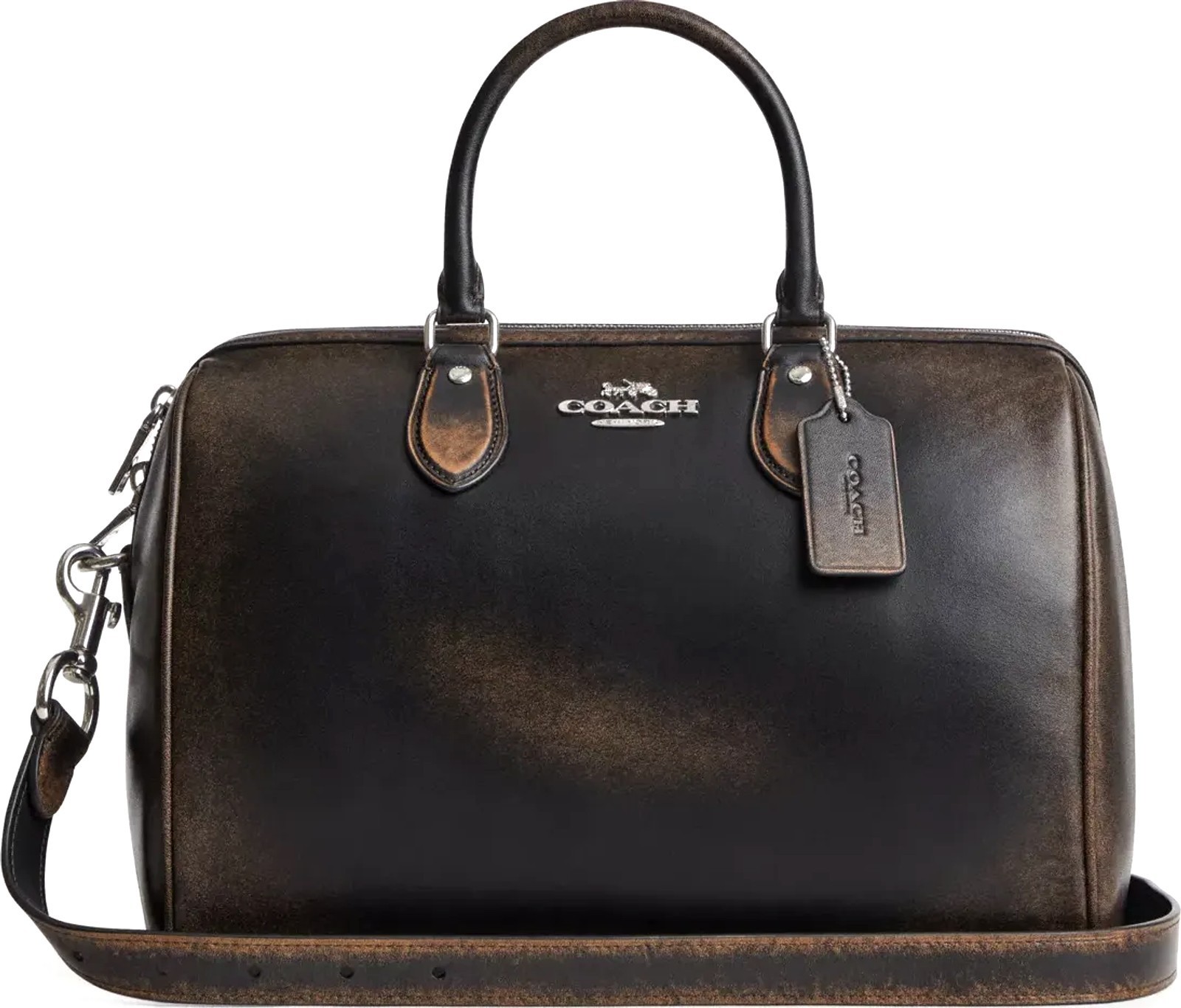 COACH Rowan Large Satchel Bag in Loved Leather CFO52 SVPMZ Black Brown