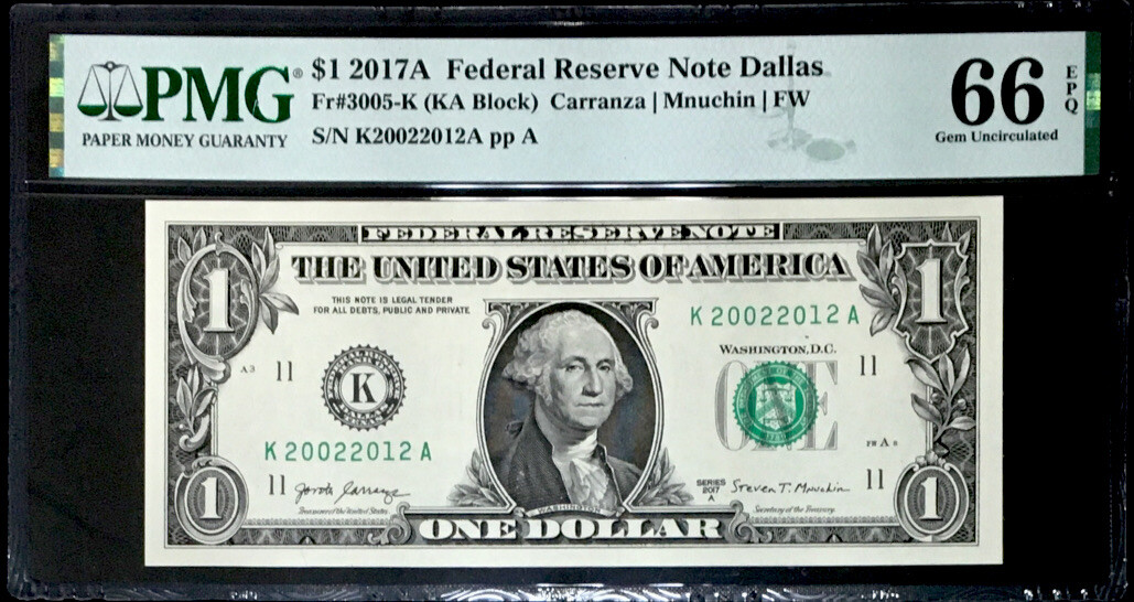 GEM 2017A $1 FRN BIRTHDAY & BIRTHYEAR SER.# 20022012 PMG #66 EPQ GEM UNC GEM 2017A $1 FRN BIRTHDAY & BIRTHYEAR SER.# 20022012 PMG #66 EPQ GEM UNC