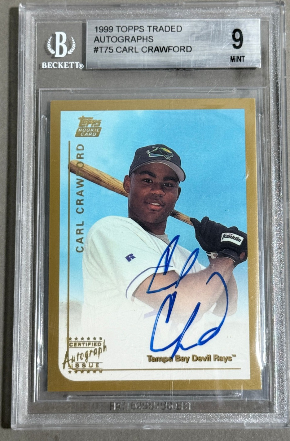 1999 Topps Traded #T75 Carl Crawford Auto Rookie BGS 9 MINT. Tampa Devil Rays