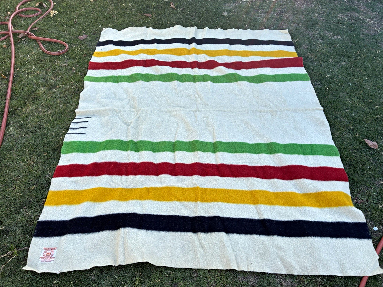 VTG 1920s 30s RED LABEL Hudson\'s Bay Company Striped Wool 72X90 blanket 
