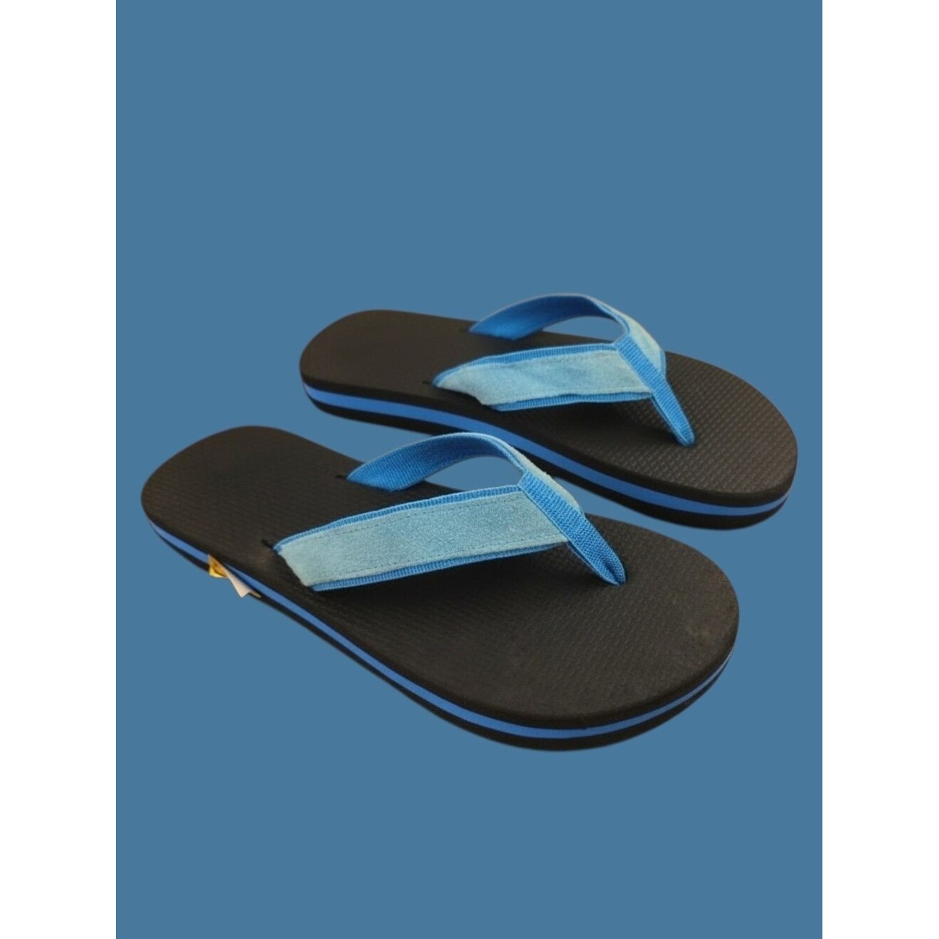 Vintage Foam Thong Sandals Mens 10 Blue Black 80s Deadstock NOS Flip Flop