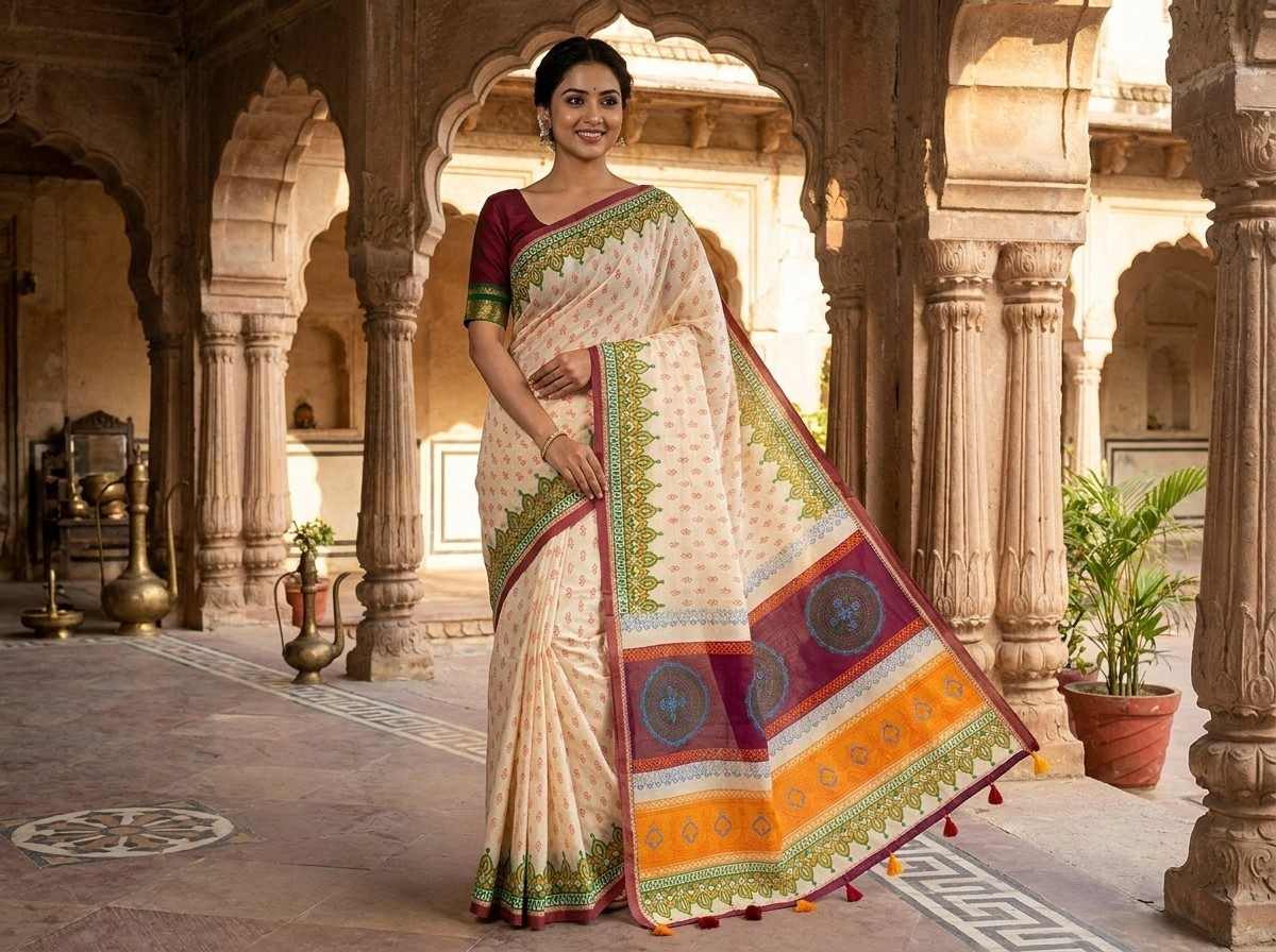 Semi Tasor Dhakai Saree without Blouse