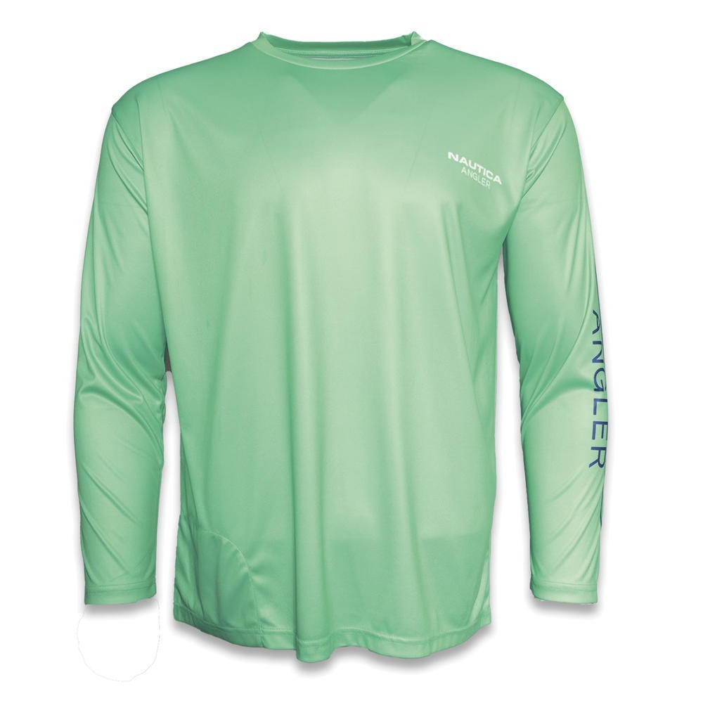 Nautica Angler Green Poly Men\'s Performance Long Sleeve Shirt UPF 50+ Size 2XL Nautica Angler Green Poly Men\'s Performance Long Sleeve Shirt UPF 50+ Size 2XL