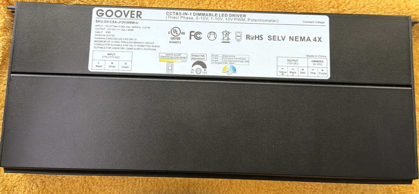 GOOVER 300W Dimmable LED Driver, 12V Dimmable Power Supply, AC to DC