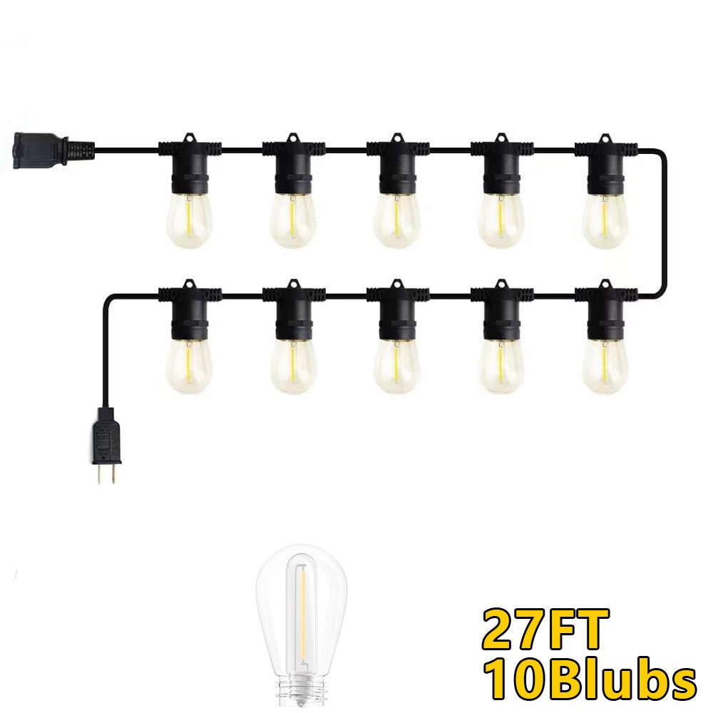 27FT LED Outdoor String Light Shatterproof Patio Yard Garden Porch Party Lights