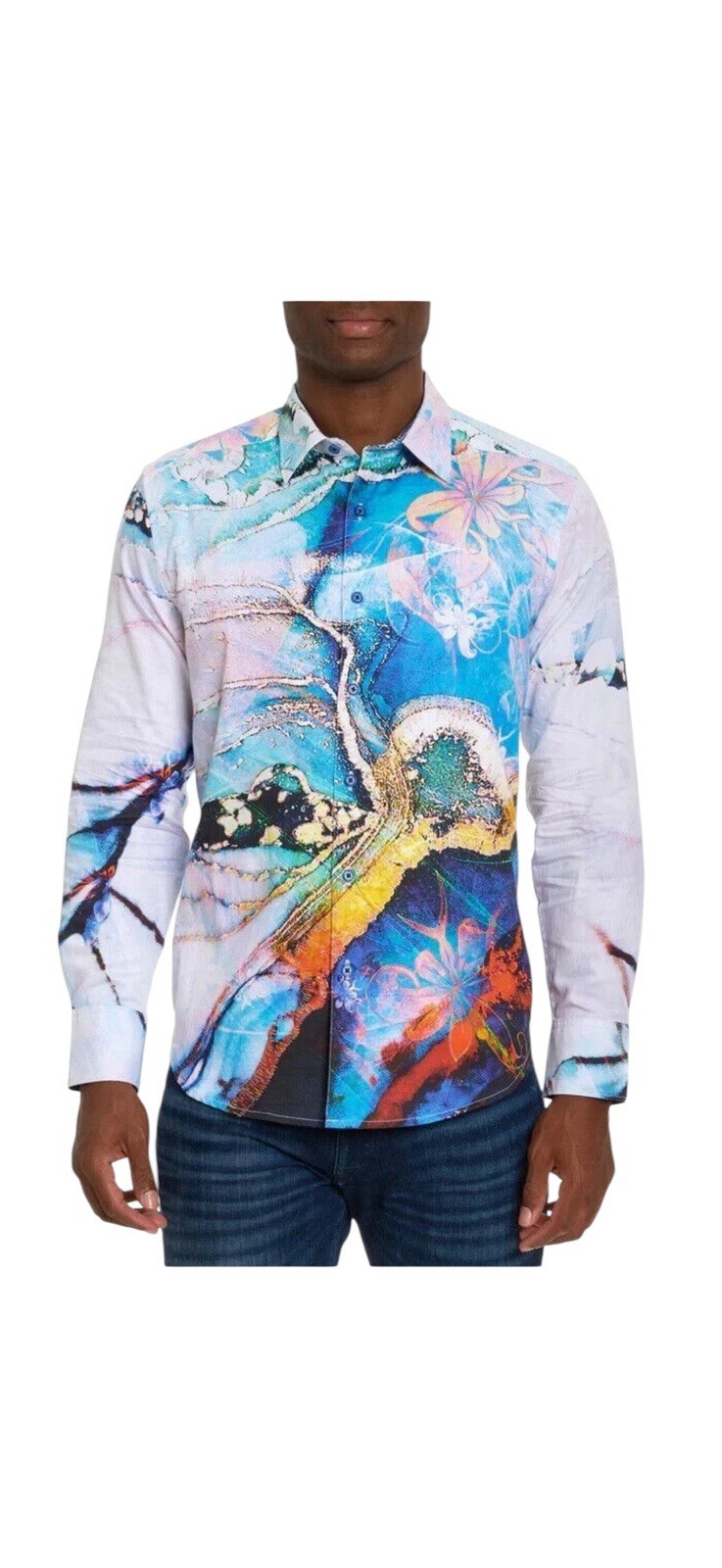 Robert Graham Shirt 3XL Limited Edition Hawaiian Embroidered Luxury Mint Cuff